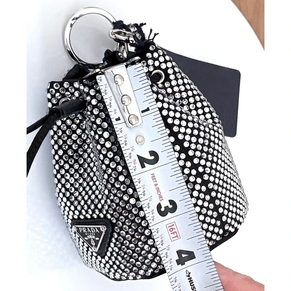 Prada Trick in Tessuto Crystal Bucket Bag Charm Micro Pouch Black Silver 1TT202